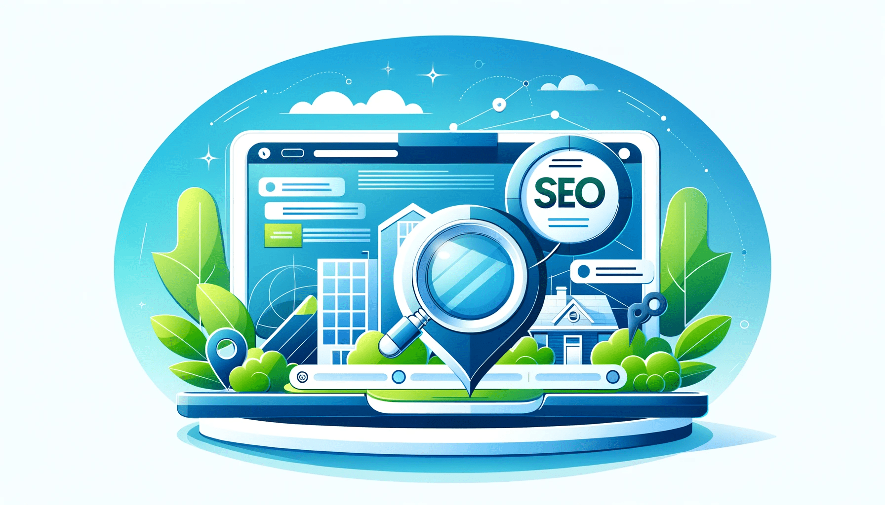 Illustration of a search engine interface highlighting the importance of SEO basics in business.