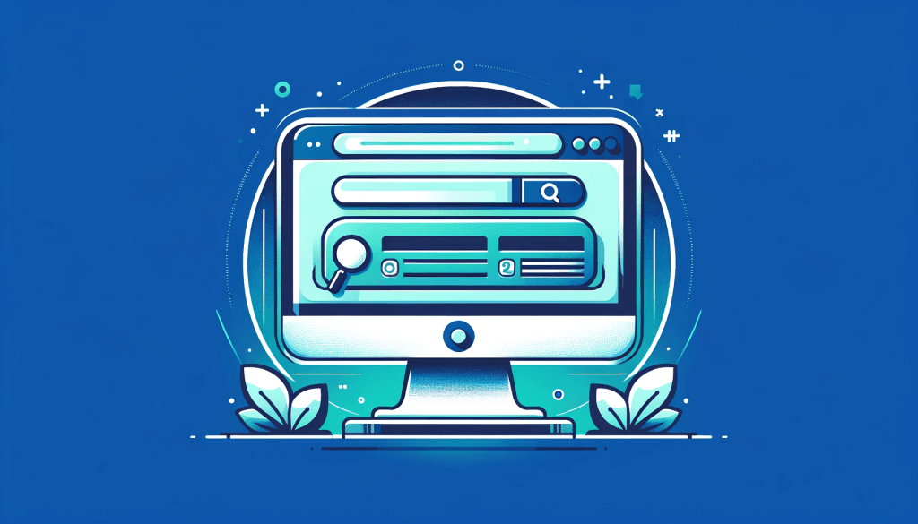 Vector image showing a magnifying glass over a webpage with gears and a growth graph.