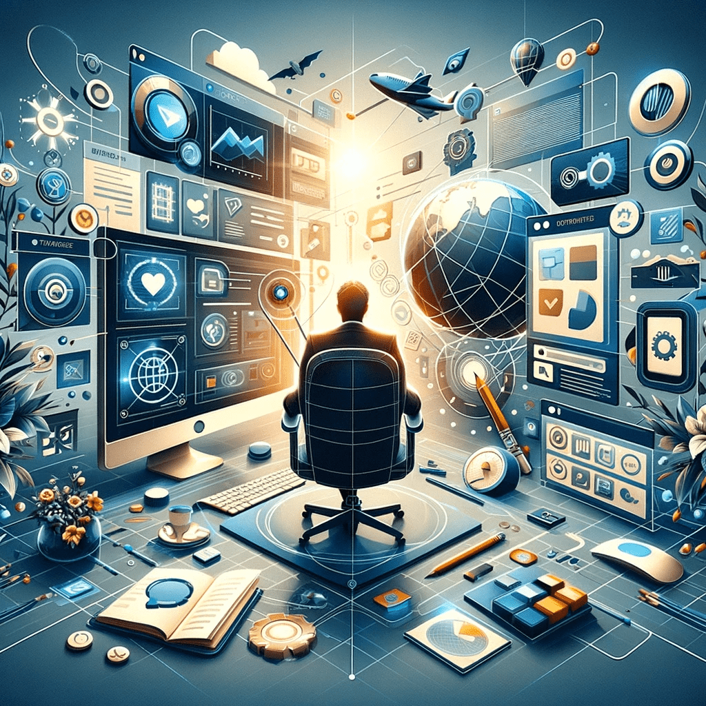 The image created showcases the effective use of visual elements in web page design, including high-quality images, videos, graphics, icons, and infographics. It highlights how these elements can enhance the aesthetic appeal and user experience of a website while maintaining a clean and uncluttered layout.