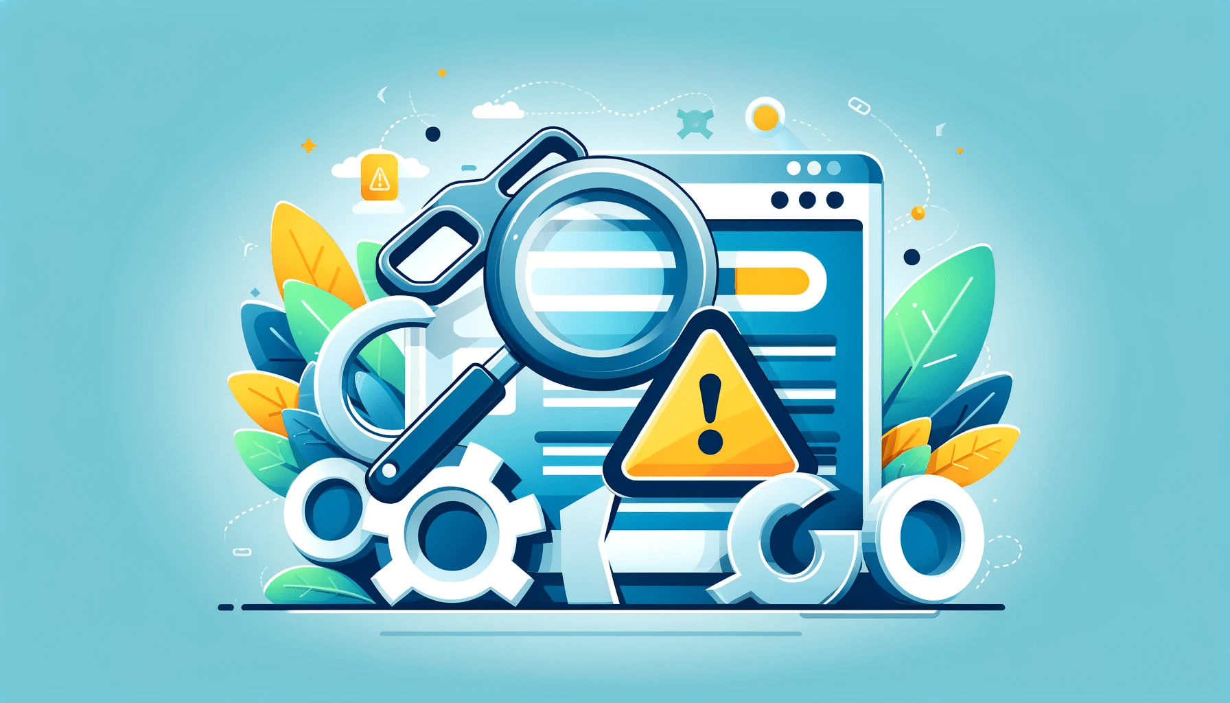 Graphic representation of SEO basics with a magnifying glass and growth chart for business owners.